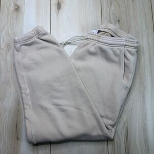 Mad Happy Fleeced Sweatpants Adult Size Small Beige Embroidery Drawstring Cotton